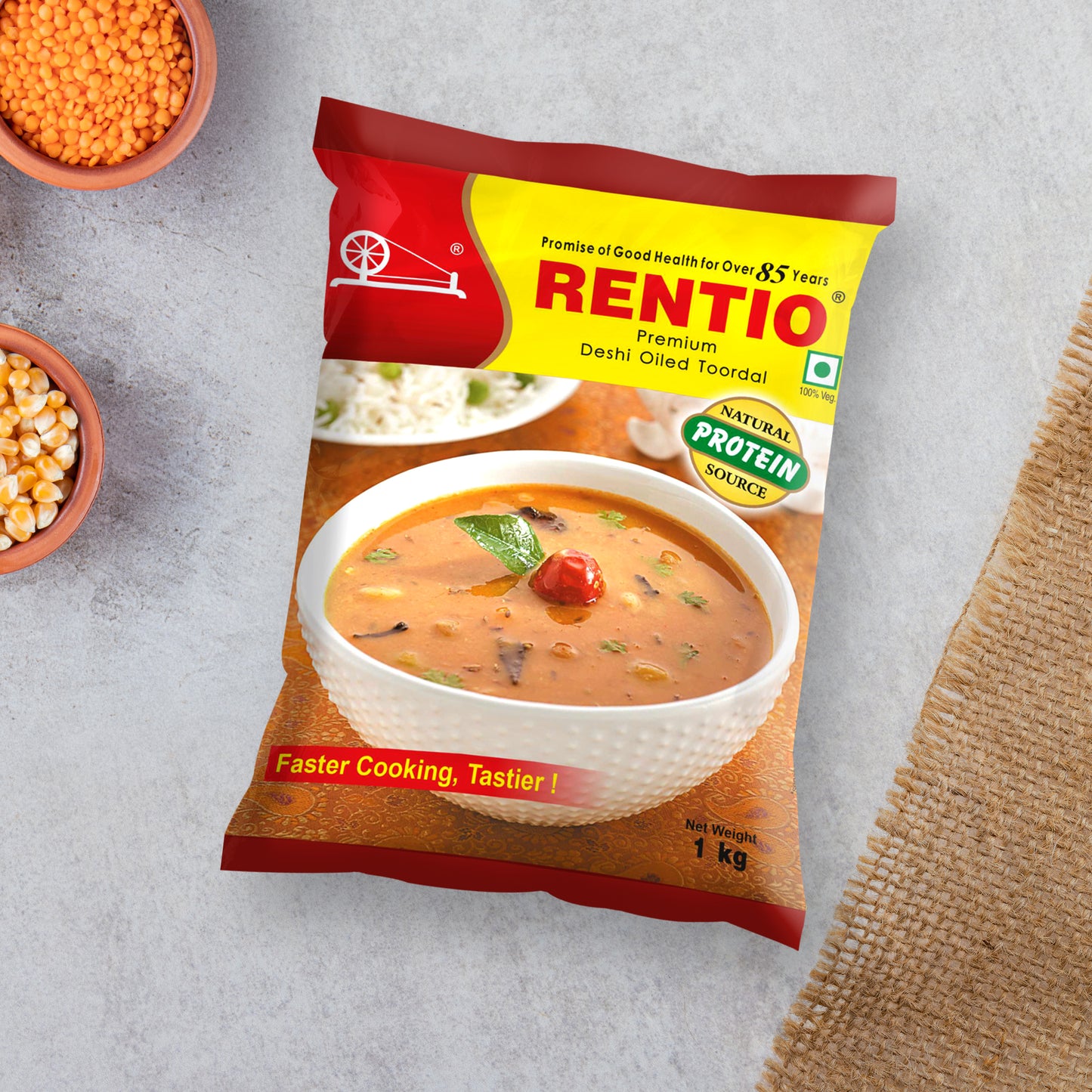RENTIO Premium Desi Oiled Toor Dal - 1kg x 2 | 2kg | 5kg | 10kg
