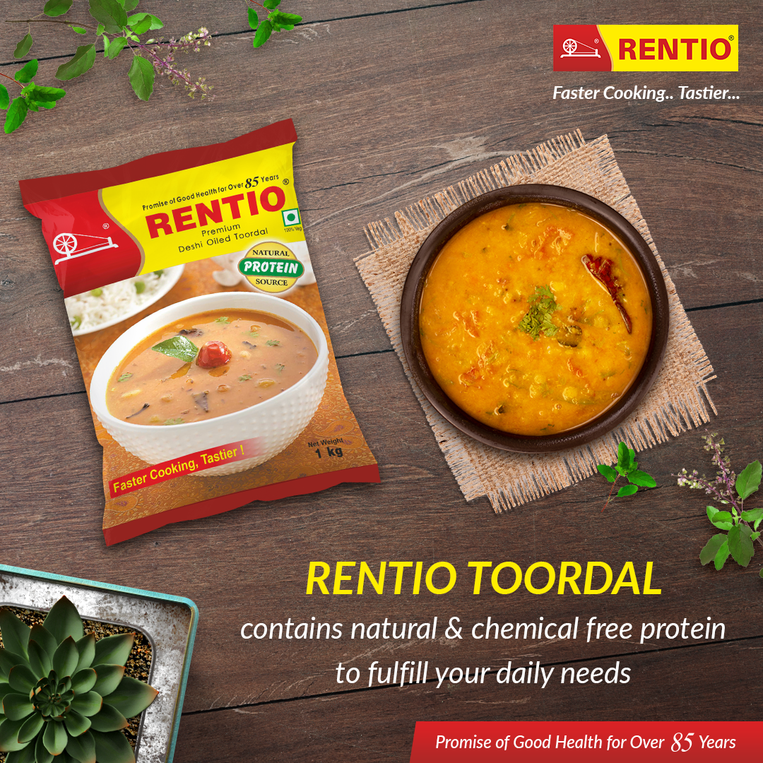RENTIO Premium Desi Oiled Toor Dal - 1kg x 2 | 2kg | 5kg | 10kg