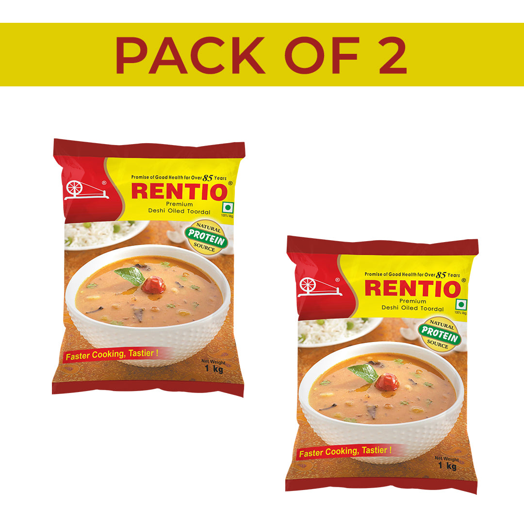 RENTIO Premium Desi Oiled Toor Dal - 1kg x 2 | 2kg | 5kg | 10kg