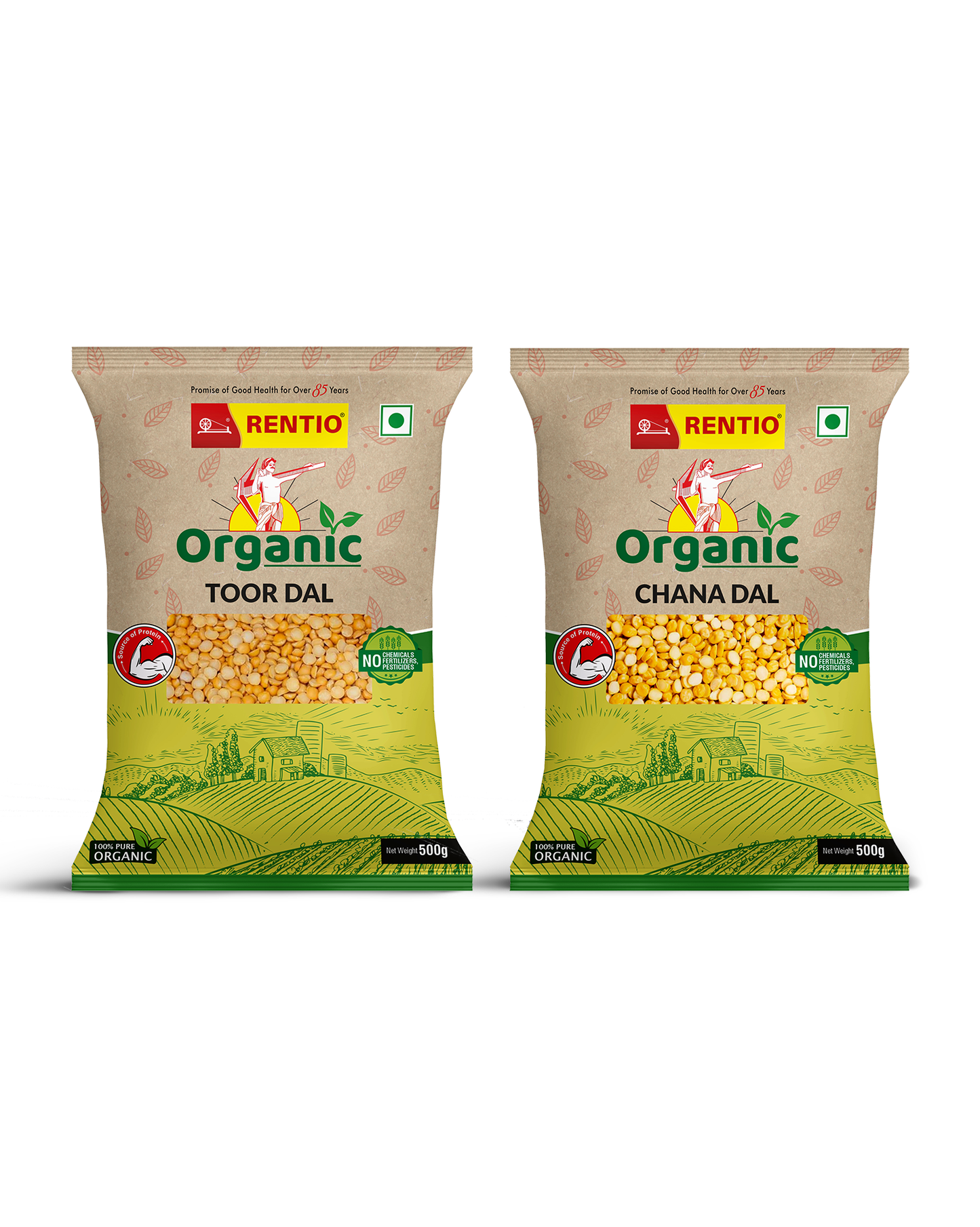 RENTIO Organic Chana dal (500 g) + Organic Toor dal (500 g) Combo