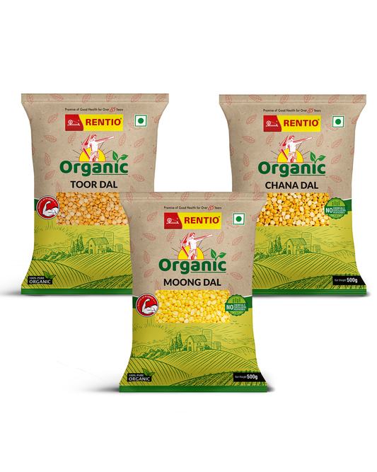 RENTIO Organic Toor dal (500g) & Organic Chana dal (500g) + Moong dal (500g) Combo