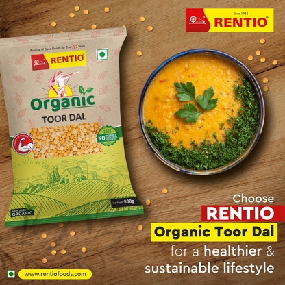 RENTIO Organic Toor dal (500g) + Organic Chana dal (500g) + Orgainc Moong dal (500g) + Organic Whole Moong (500g)