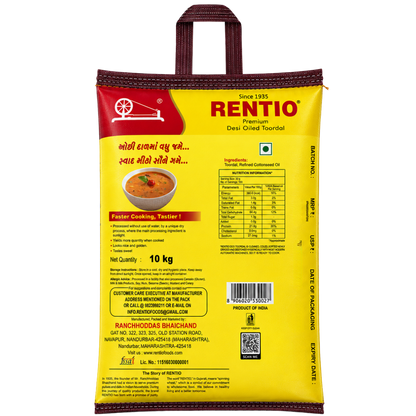 RENTIO Premium Desi Oiled Toor Dal - 1kg x 2 | 2kg | 5kg | 10kg
