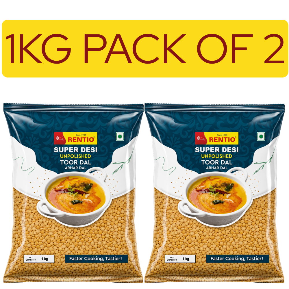 RENTIO Super Desi Toor Dal (Non-Oiled) - 1kg x 2 | 5kg