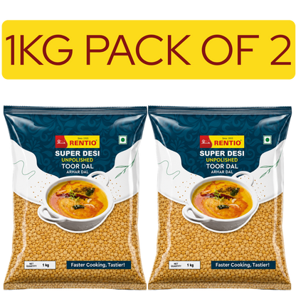 RENTIO Super Desi Toor Dal (Non-Oiled) - 1kg x 2 | 5kg