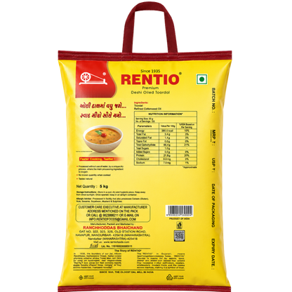 RENTIO Premium Desi Oiled Toor Dal - 1kg x 2 | 2kg | 5kg | 10kg