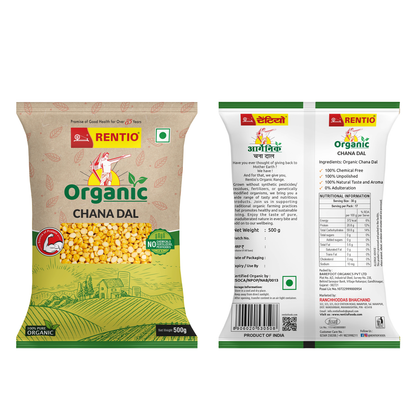 RENTIO Organic Toor dal (500g) + Organic Chana dal (500g) + Orgainc Moong dal (500g) + Organic Whole Moong (500g)