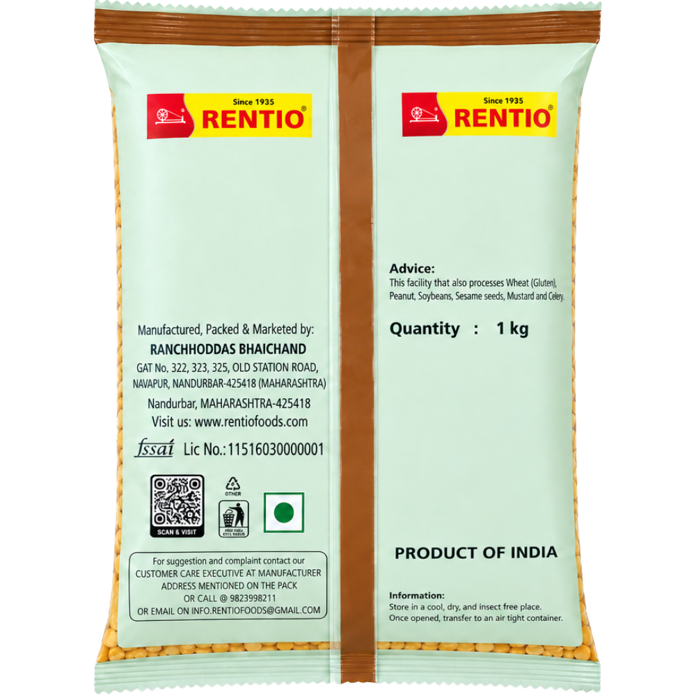 Rentio Chana Dal 2kg Unpolished (1kg 2 Packs)