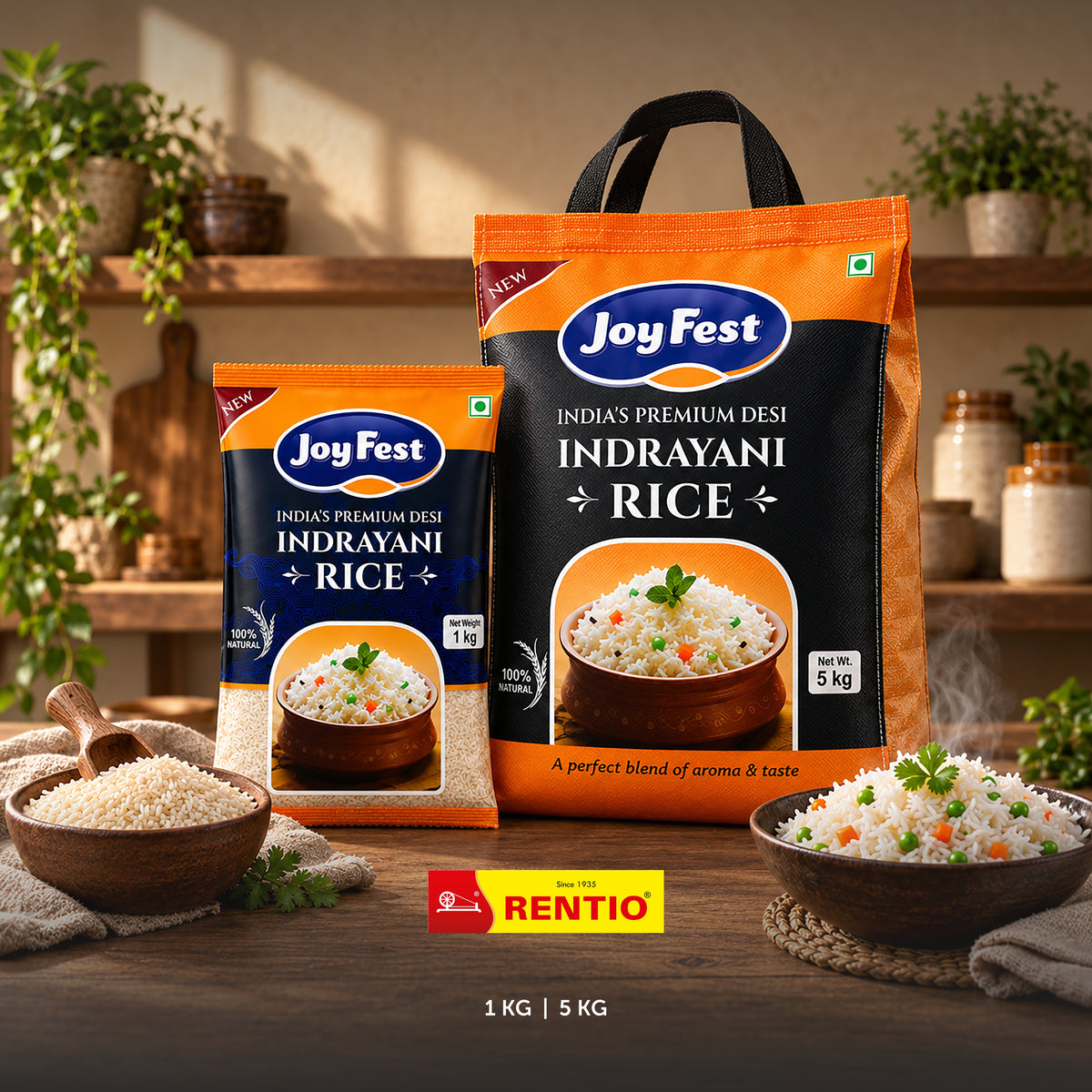 Rentio Joyfest Premium Indrayani Rice - 1kg x 2 | 5kg