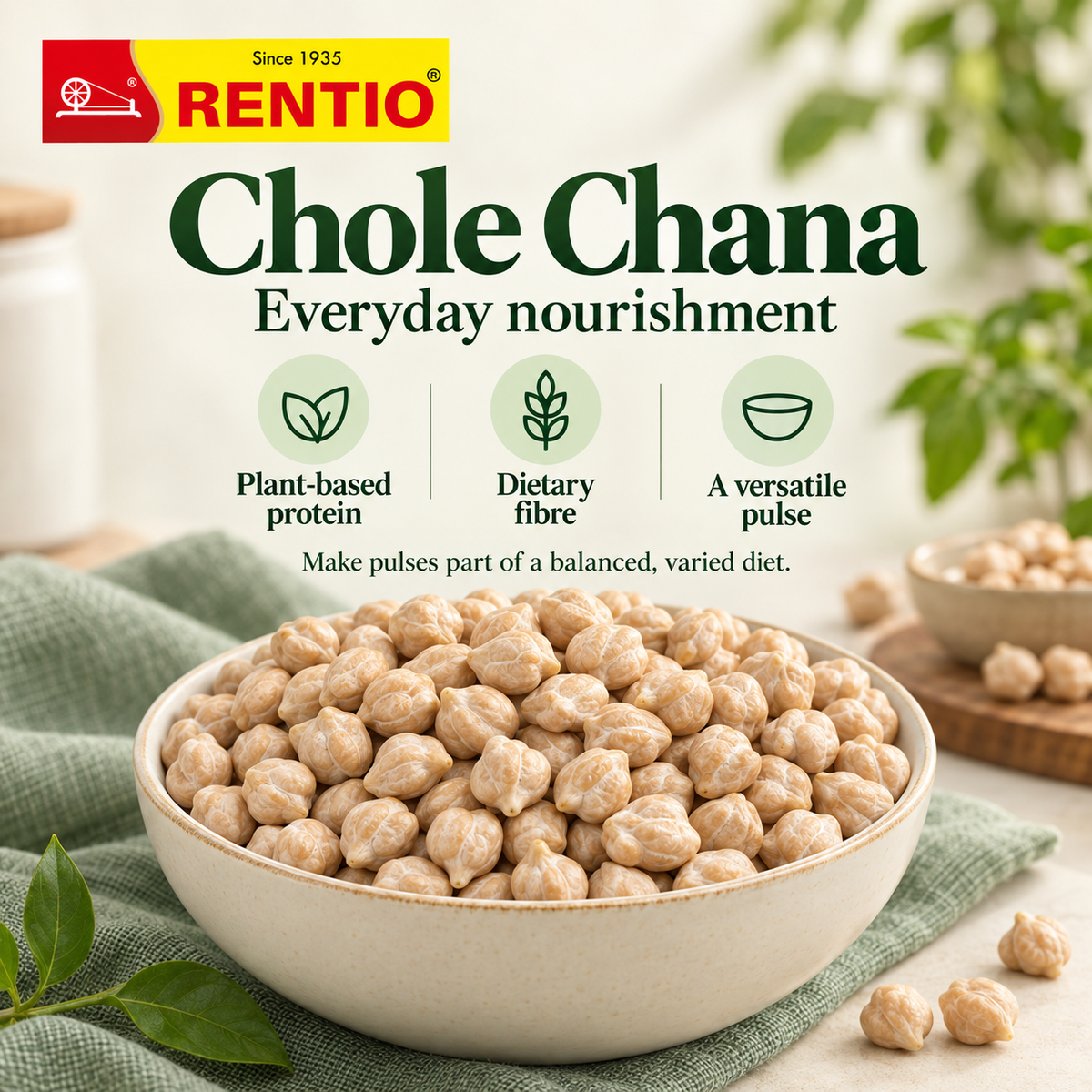 Rentio Kabuli Chana 2kg Unpolished (1kg 2 Packs)