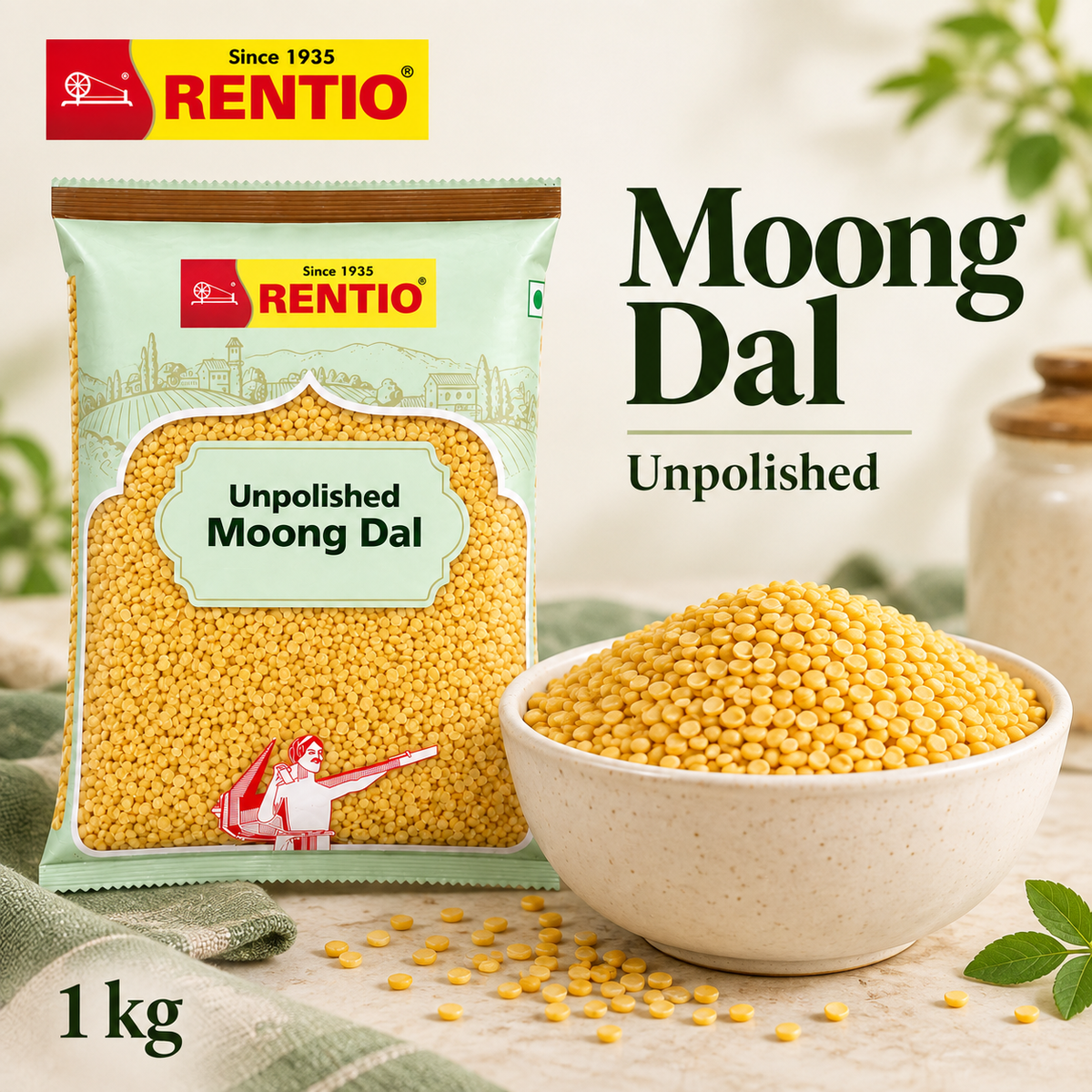 Rentio Moong Dal 2kg Unpolished (1kg 2 Packs)