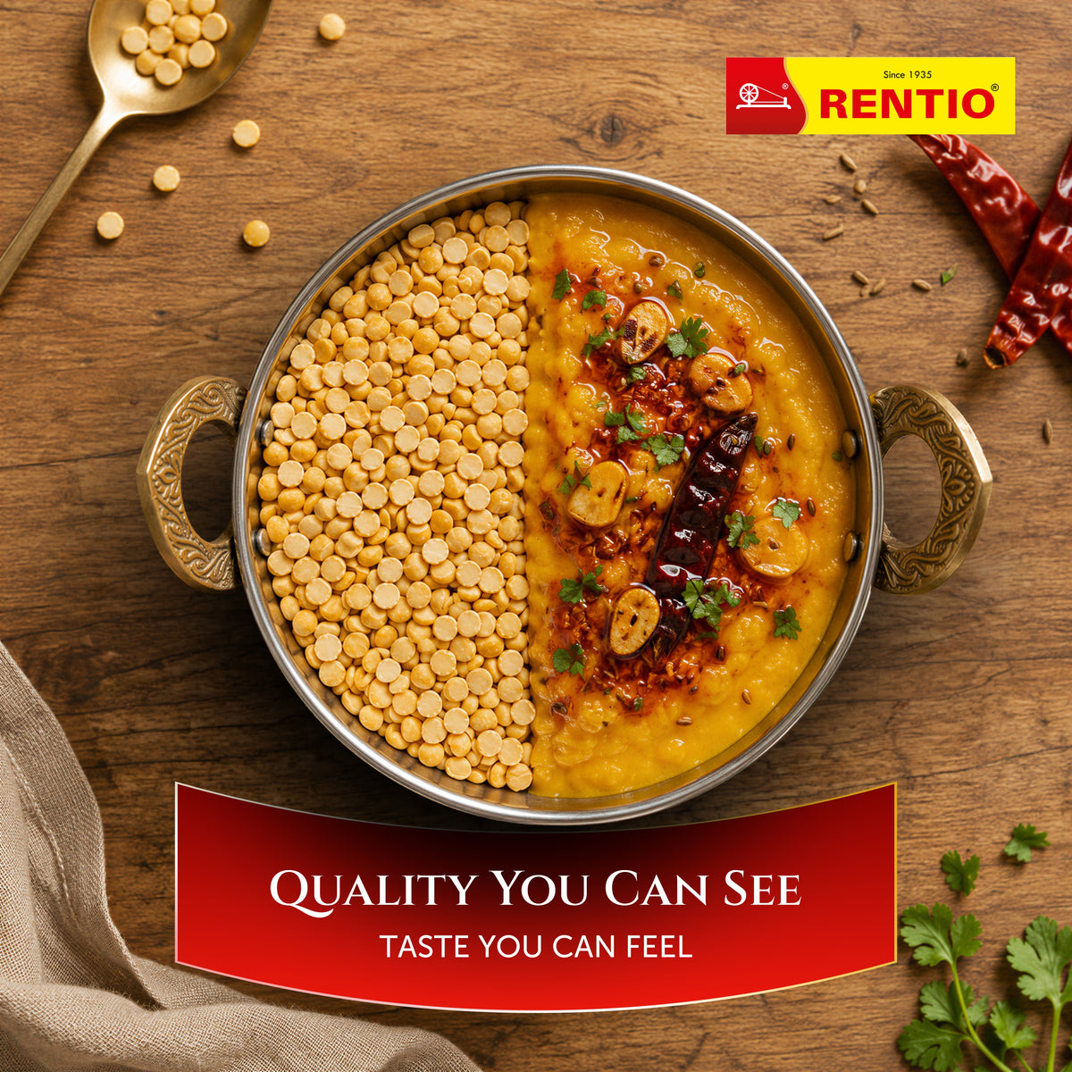 RENTIO Premium Desi Oiled Toor Dal - 1kg x 2 | 2kg | 5kg | 10kg