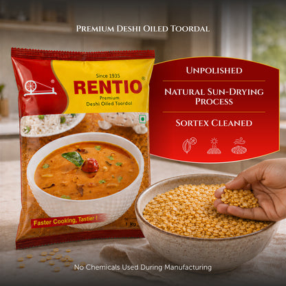 RENTIO Premium Desi Oiled Toor Dal - 1kg x 2 | 2kg | 5kg | 10kg