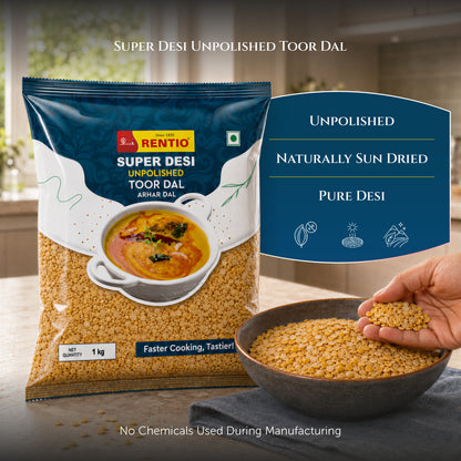 RENTIO Super Desi Toor Dal (Non-Oiled) - 1kg x 2 | 5kg
