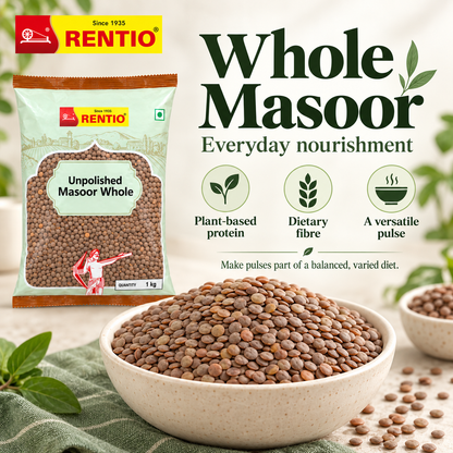 Rentio Whole Masoor 2kg Unpolished (1kg 2 Packs)
