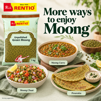 Rentio Whole Moong 2kg Unpolished (1kg 2 Packs)