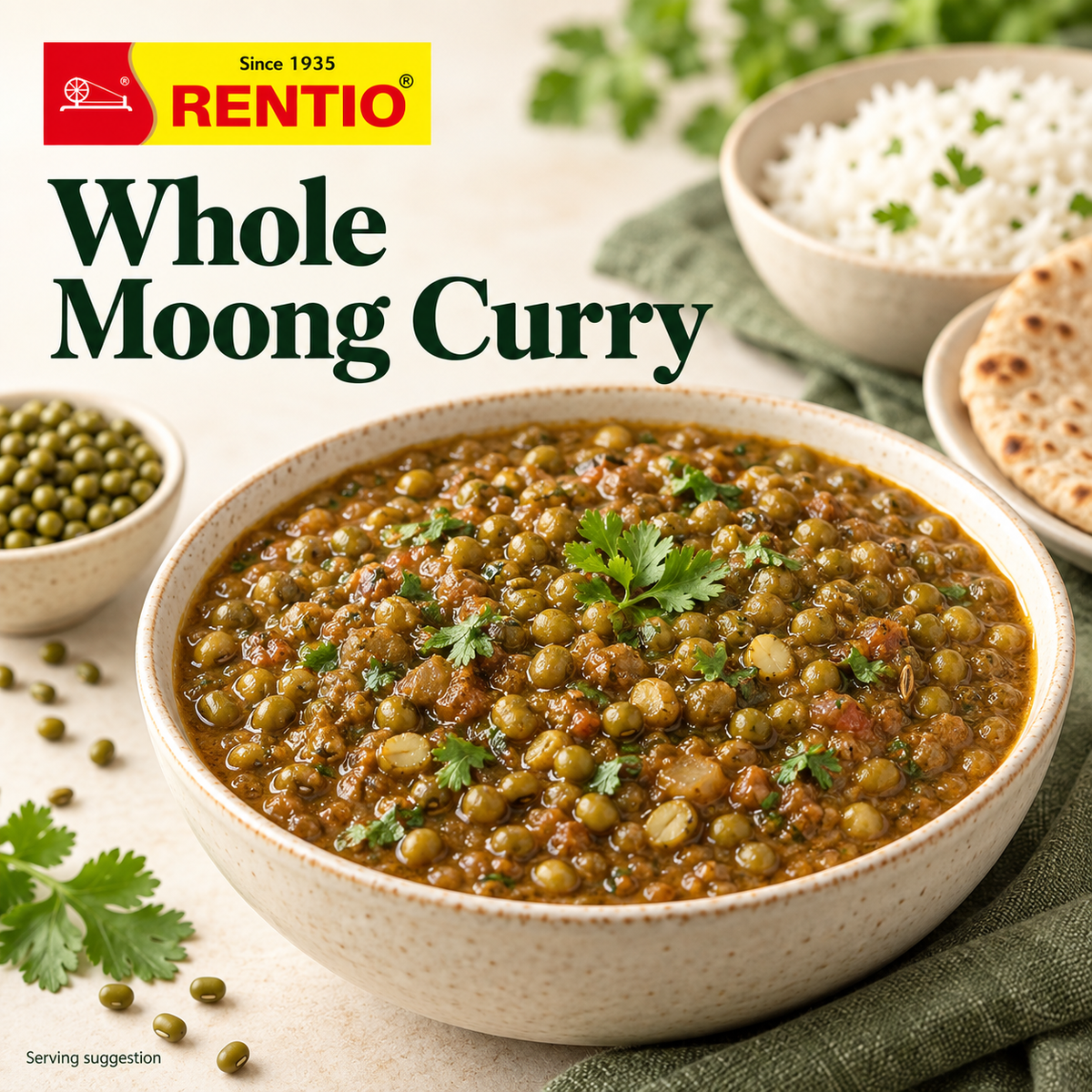 Rentio Whole Moong 2kg Unpolished (1kg 2 Packs)