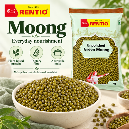 Rentio Whole Moong 2kg Unpolished (1kg 2 Packs)