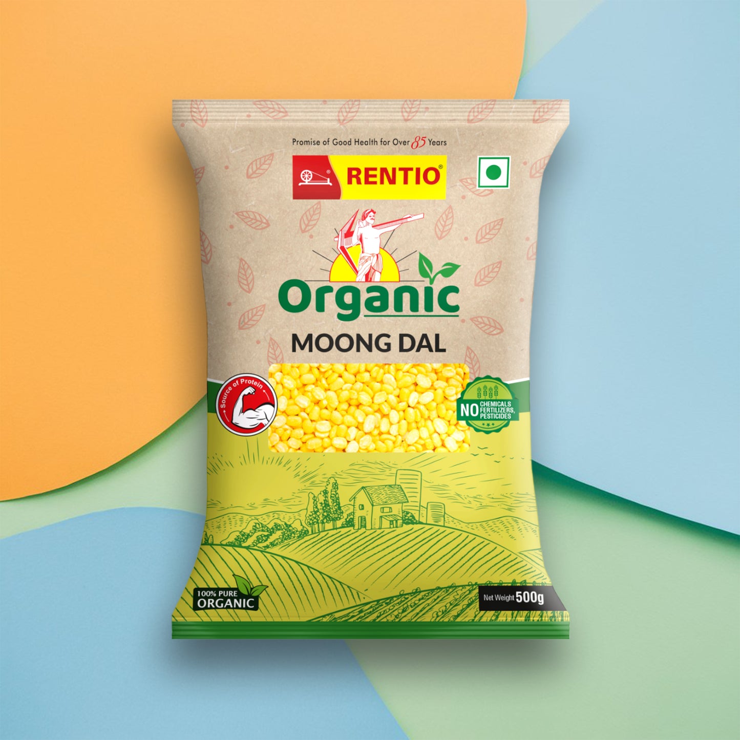 RENTIO Organic Yellow Moong Dal 1kg - Pack of 2 (500gms each)